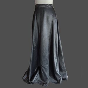 Vintage Formal Floor Length Maxi Skirt Satin Dark Grey Silver Chrome Small/Med